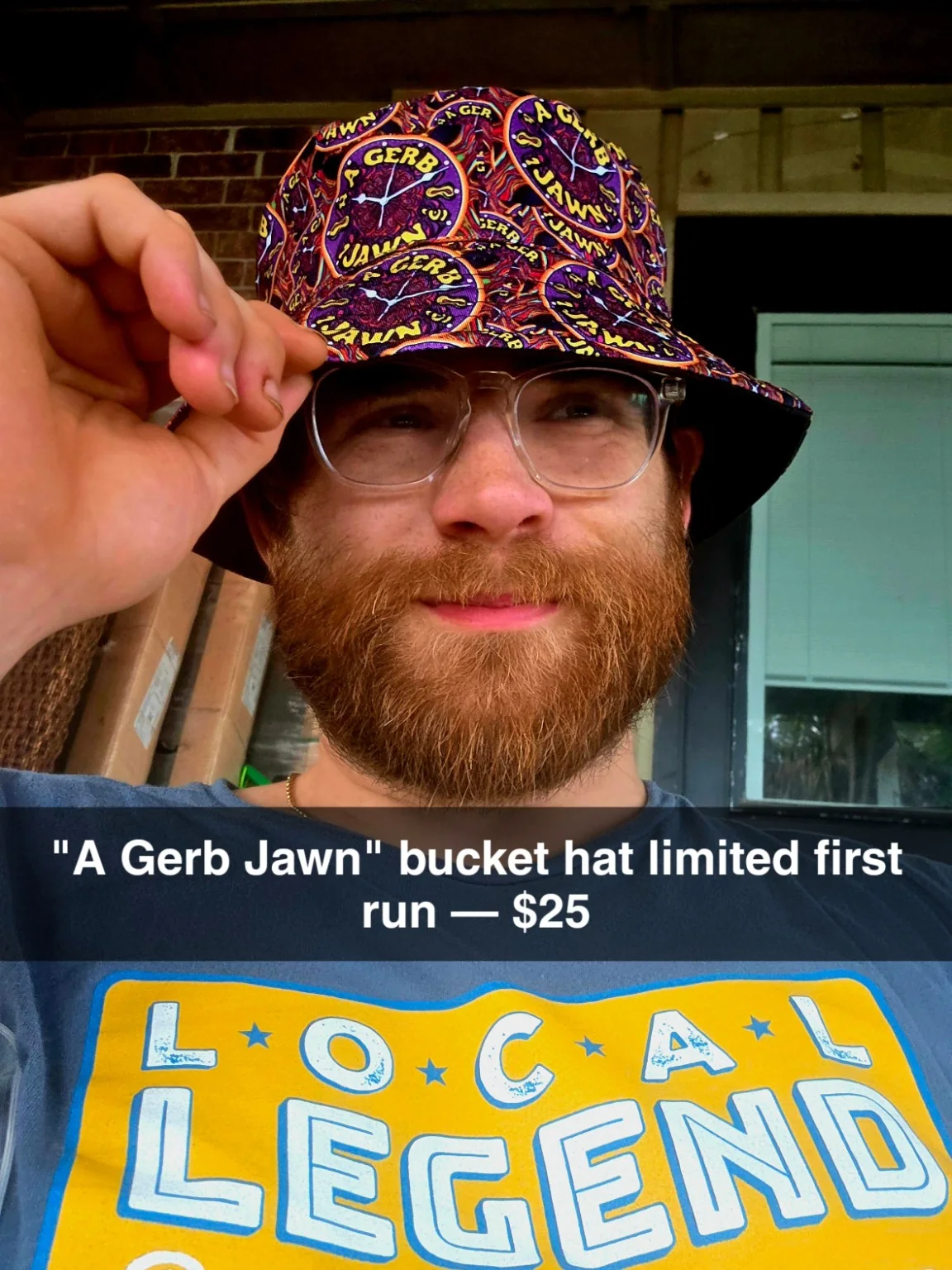 A Gerb Jawn bucket hat merch proof